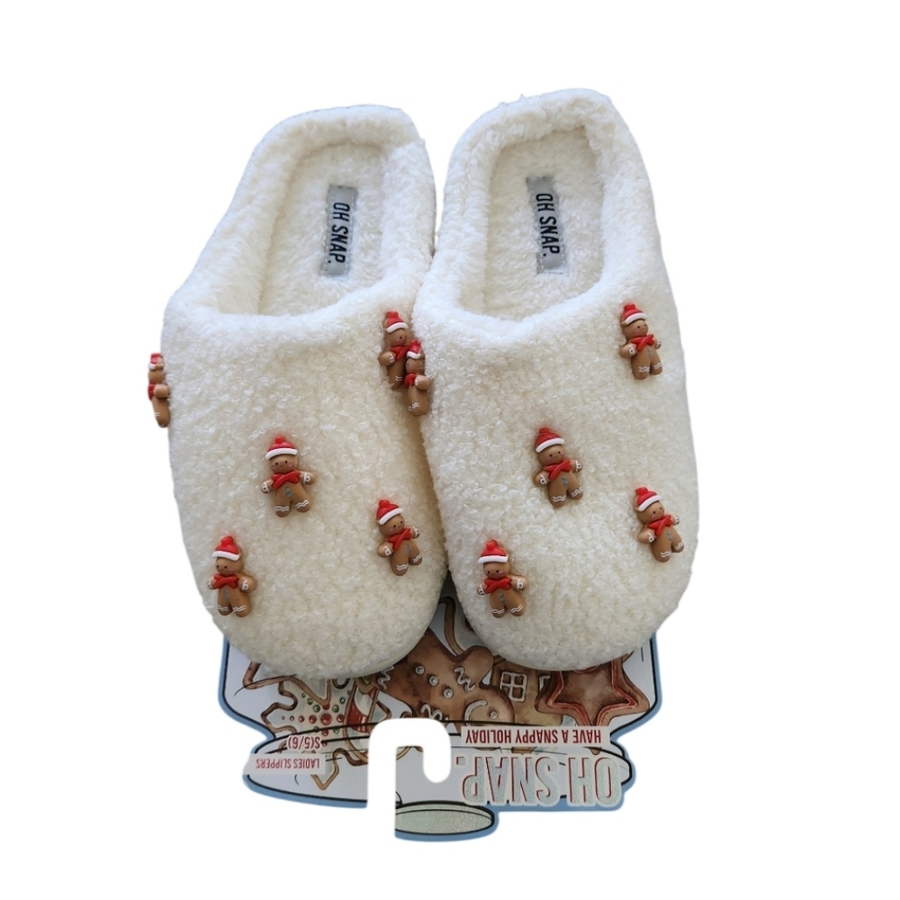 Oh Snap Cream Faux Sherpa Gingerbread Slippers Sz 5/6 Nwt